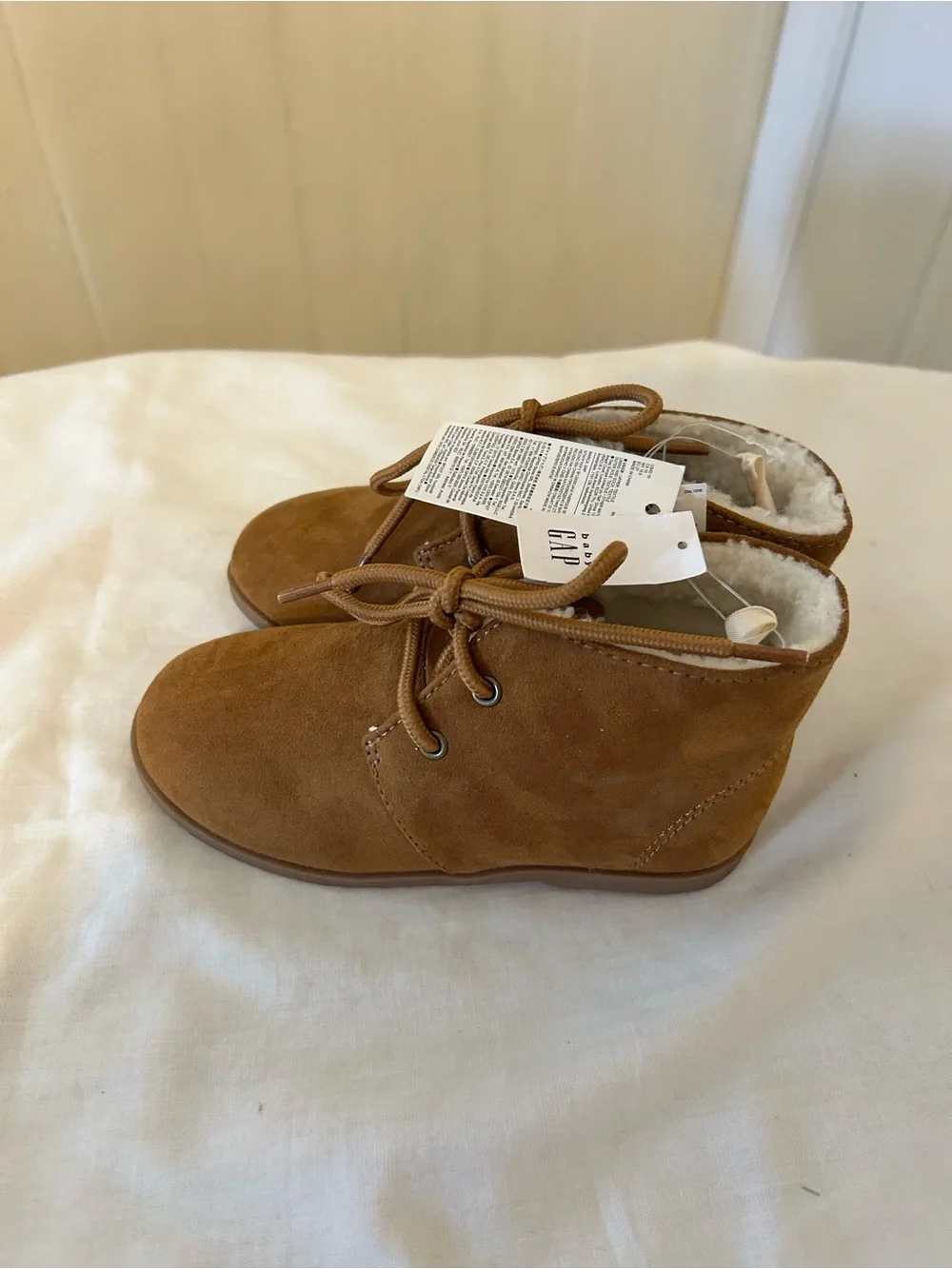 NWT Baby Gap Toddler Sherpa Lined Lace-Up Boots Tan/Chestnut/Size 10